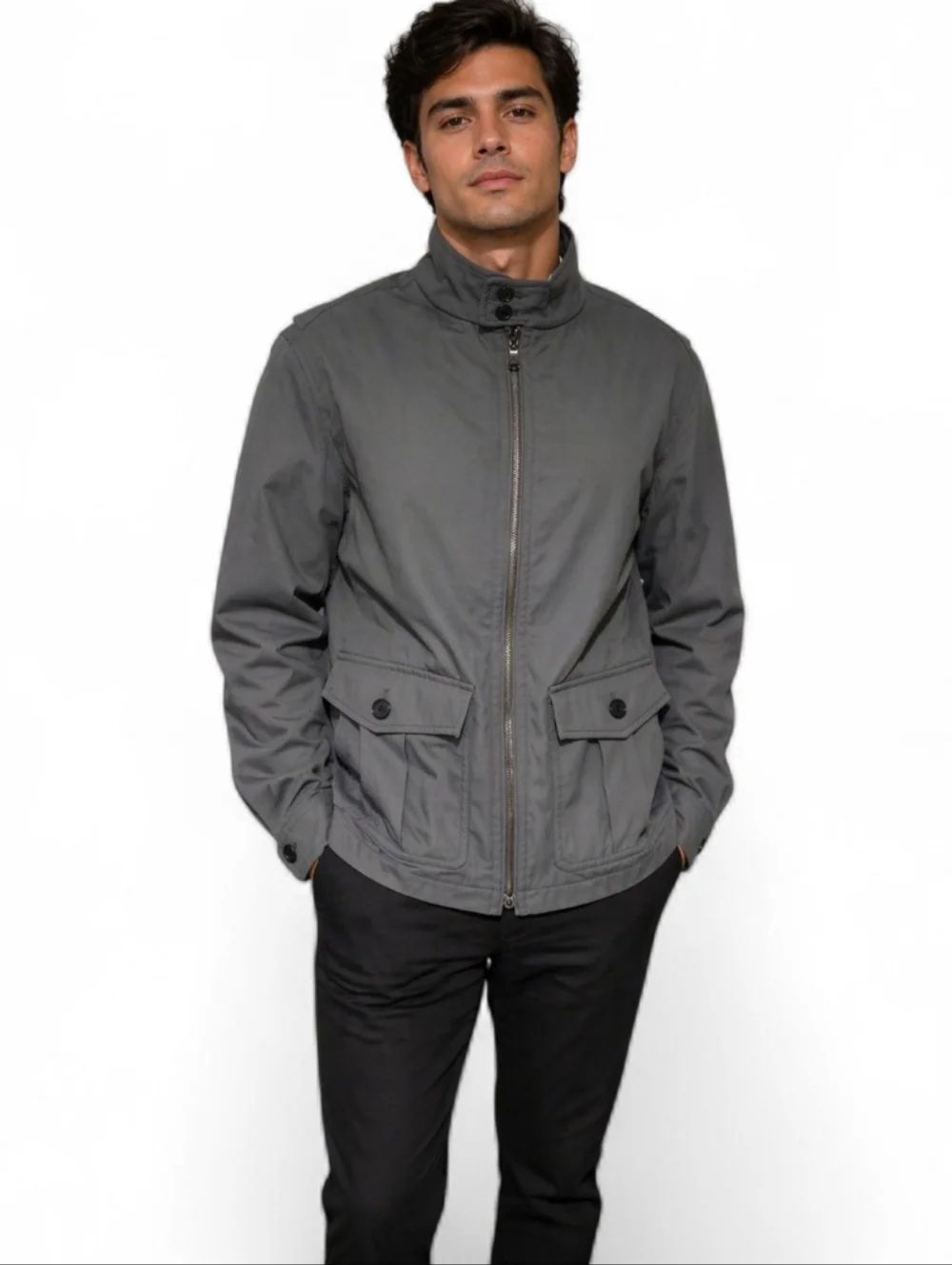 Banana Republic Gray Utility Zip Jacket | Modern Minimalist Lightweight Coat. MD